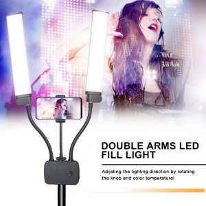 In Store Double Arms LED Fill Light Photo Studio Long Strips LED Ring Lamp with Tripod